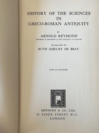 History of the Sciences in Greco-Roman Antiquity.