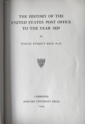 The History of the United States Post Office to the Year 1829