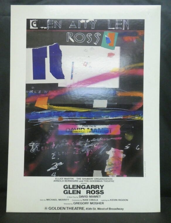 Item #12042308 Glengarry Glen Ross, Golden Theatre, New York City. David Mamet, Director Gregory Mosher, Raymond Saunders.