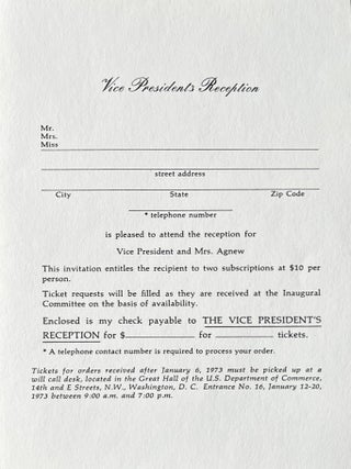 Invitation to a Reception in Honor of the Vice President of the United States and Mrs. Agnew, January 18, 1973