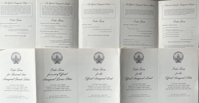 Item #2162315 Order Forms for Various Presidential Inauguration Items, including Parade Tickets, Official Medals Books and License Plates. The Inaugural Committee 1973.
