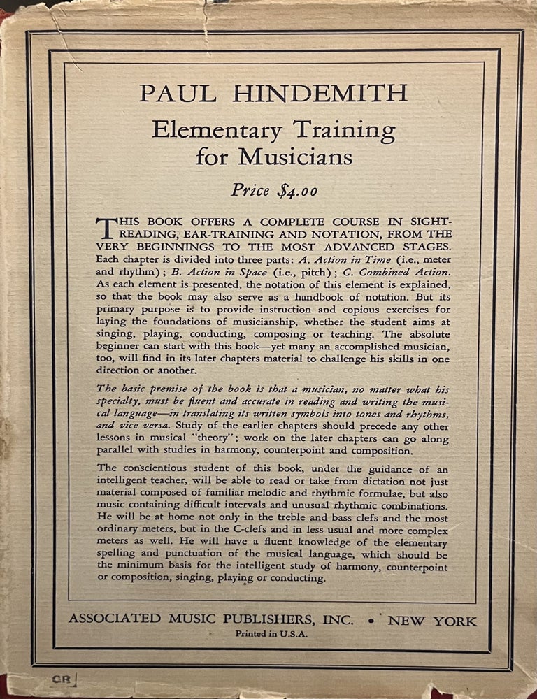 Item #2222402 Elementary Training for Musicians. Paul Hindemith.