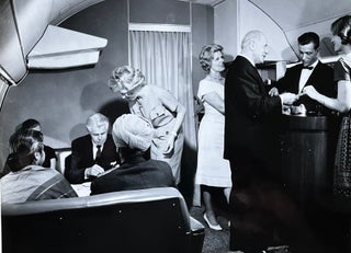 Item #227249 1960s Glossy Black and White Photo of Eight First Class Passengers Enjoying the...
