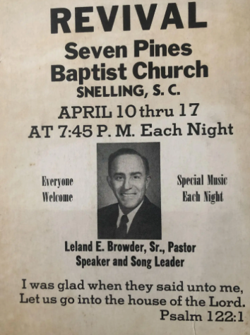 Item #300086 REVIVAL Seven Pines Baptist Church SNELLING, S.C. APRIL 10 thru 17 at 7:45 Each Night.