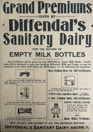 Item #300208 An Early Recycling Poster for Diffendal's Sanitary Dairy of McKeesport, PA. Diffendal's