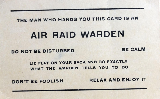 Item #300505 Air Raid Warden Card.