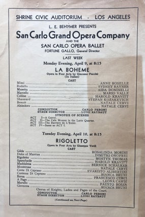 Item #300519 San Carlo Grand Opera Season Program, C. 1930s, Shrine Civic Auditorium, Los...