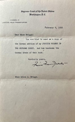 Item #302202511 United States Supreme Court Justice Felix Frankfurter 1950 Typed Letter Sighed...