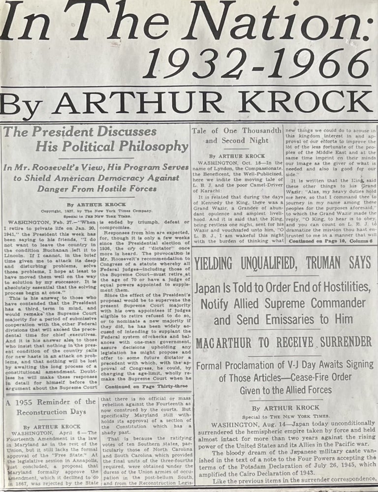 Item #3092401 In The Nation: 1932-1966. Arthur Krock.
