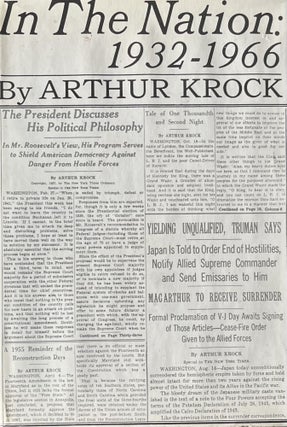 Item #3092401 In The Nation: 1932-1966. Arthur Krock