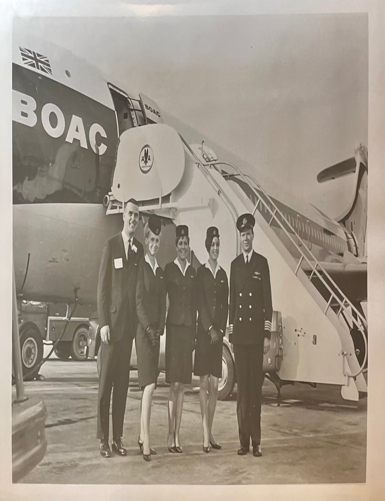 Item #3182407 1967 Glossy Black and White Press Photo of a British Overseas Air Corporation [BOAC] Flight Team. British Overseas Air Corporation, BOAC.