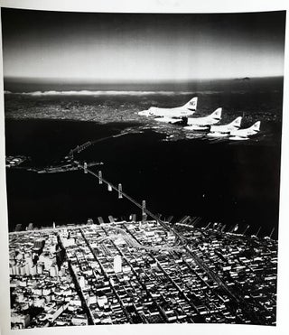 Item #318242 Glossy Black and White Photo of Four [4] U.S. Navy Jets Flying Over San Francisco