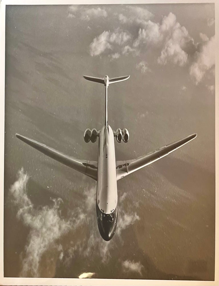 Item #3182422 C1960s Glossy Black and White Press Photo of British Overseas Air Corporation [BOAC] VC-10 In Flight. British Overseas Air Corporation, BOAC.