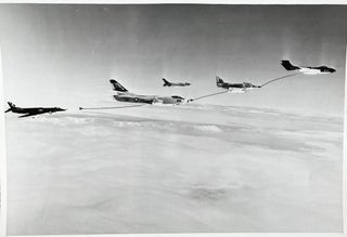 Item #318243 Glossy Black and White Photo of Four [4] U.S. Air Force Jets Getting Refueled In Flight