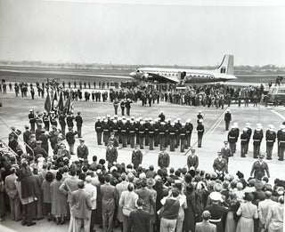 Item #318244 Glossy Black and White Photo of an Airport Arrival with a Royal Canadian Air Force Jet