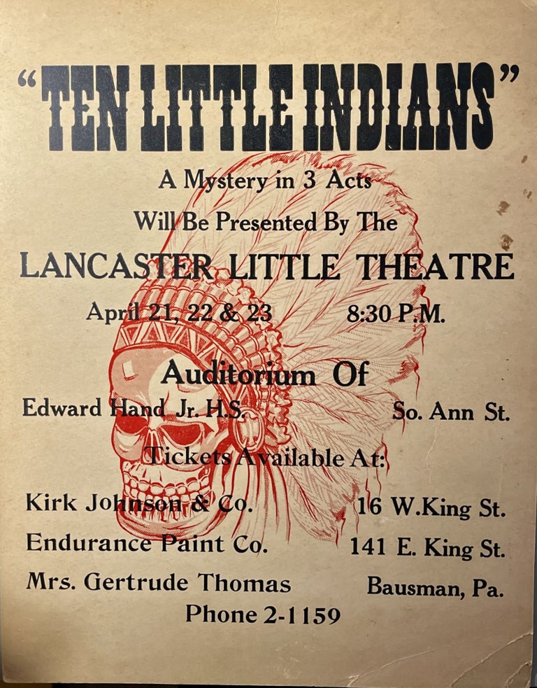 Item #39239 "Ten Little Indians" A Mystery in 3 Acts Advertising Poster. Agatha Christie.