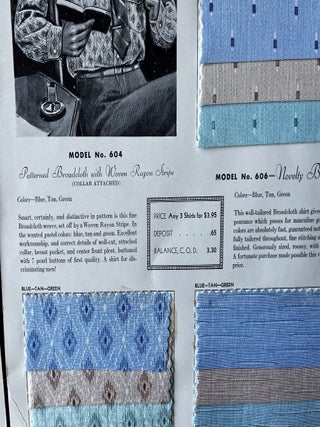 Seven [7] Depression-Era Harford Shirts Sales Cards/Design Plates with Intact Fabric Samples