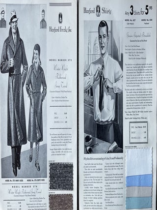 Seven [7] Depression-Era Harford Shirts Sales Cards/Design Plates with Intact Fabric Samples