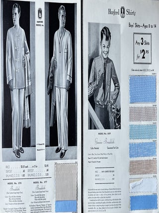 Seven [7] Depression-Era Harford Shirts Sales Cards/Design Plates with Intact Fabric Samples