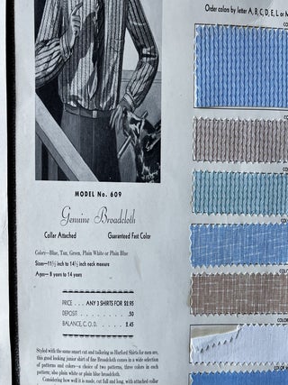 Seven [7] Depression-Era Harford Shirts Sales Cards/Design Plates with Intact Fabric Samples
