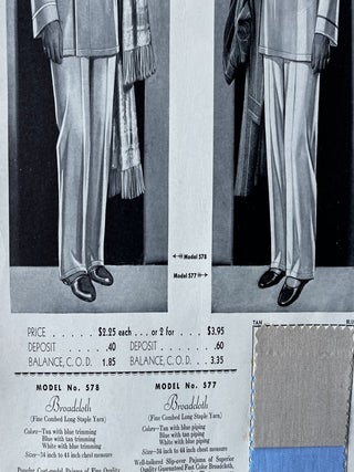 Seven [7] Depression-Era Harford Shirts Sales Cards/Design Plates with Intact Fabric Samples
