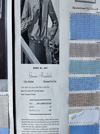 Seven [7] Depression-Era Harford Shirts Sales Cards/Design Plates with Intact Fabric Samples