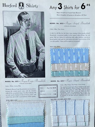 Seven [7] Depression-Era Harford Shirts Sales Cards/Design Plates with Intact Fabric Samples