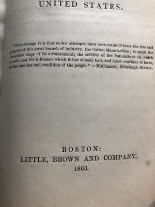 Introduction and Early Progress of the Cotton Manufacture in the United States