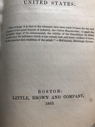 Introduction and Early Progress of the Cotton Manufacture in the United States