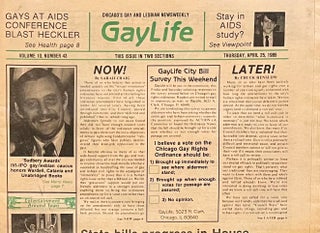 Item #521233 Chicago's Gay Life, Volume 10, Number 43, April 25, 1985. Publisher Chuck Renslow