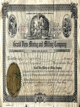 Item #528202513 Grand View Mining and Milling Company 1910 Certificate for Twelve Thousand...