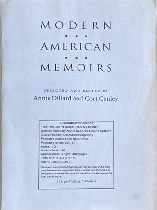 Item #6012412 Modern American Memoirs. Annie Dillard, Cort Conley Ey