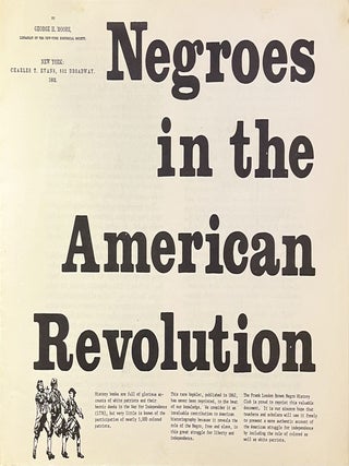 Item #609202611 Negroes in the American Revolution / Historical Notes on the Employment of...