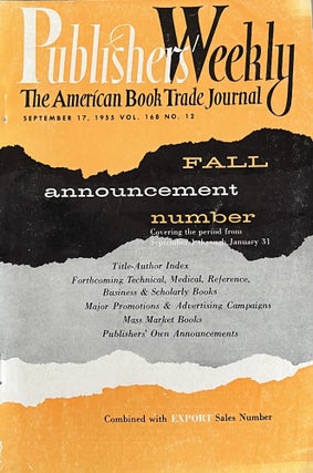 Item #613238 Publisher's Weekly: The American Book Trade Journal, Vol. 168, No. 12. Frederic G....