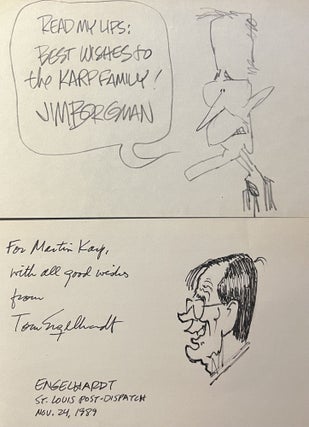 A Grouping of Four [4] Original Hand Drawn Birthday Greetings from Four Well-Known 1980's Era Washington D.C. Political Cartoonists