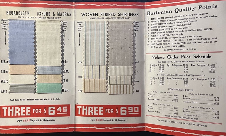 Item #7000545 A Bostonian Manufacturing Co. Salesman's Fabric Sample Book "This Satisfaction or Money Back Guarantee Protects You!"