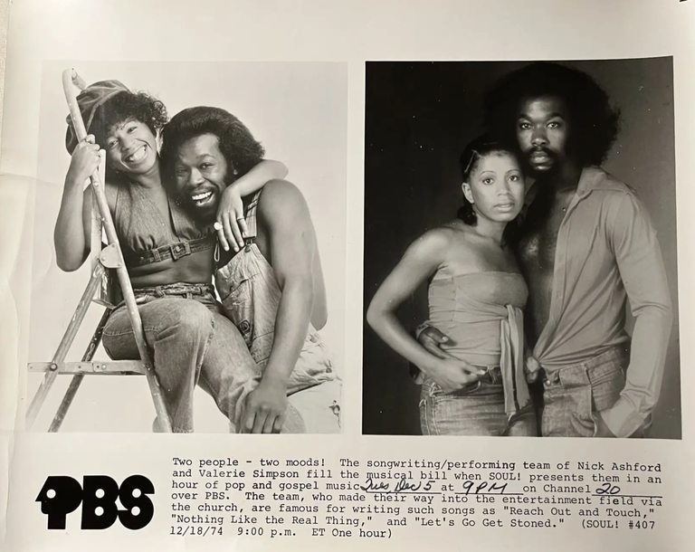 Item #7000558 A B&W Press Photo of Legendary R&B Artists Nick Ashford and Valerie Simpson Promoting Their December 5, 1974 PBS Special