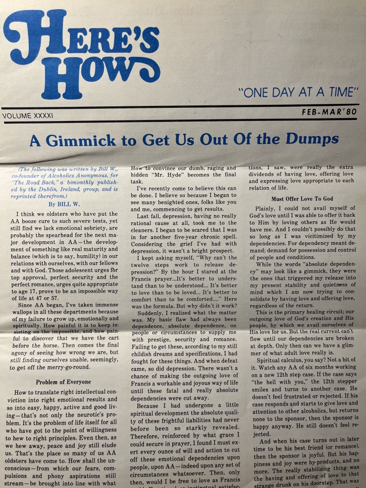Item #700057 A Grouping of Ten [10] Late 1970s to Early 1980s Issues of "Here's How," a Bi-Monthly Publication of the Chicago Area Service Office of Alcoholics Anonymous