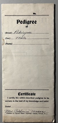 A 1930 Walpole, Massachusettts Pedigree Record of a Male Pekingese