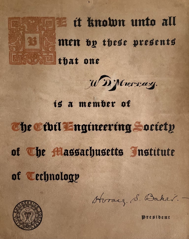 Item #700316 Announcement of MIT Civil Engineering Society Membership. Horace S. Baker.