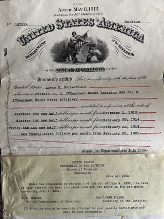 Civil War Pension Papers and Discharge Certificates of the Late Lyman E. Butterfield