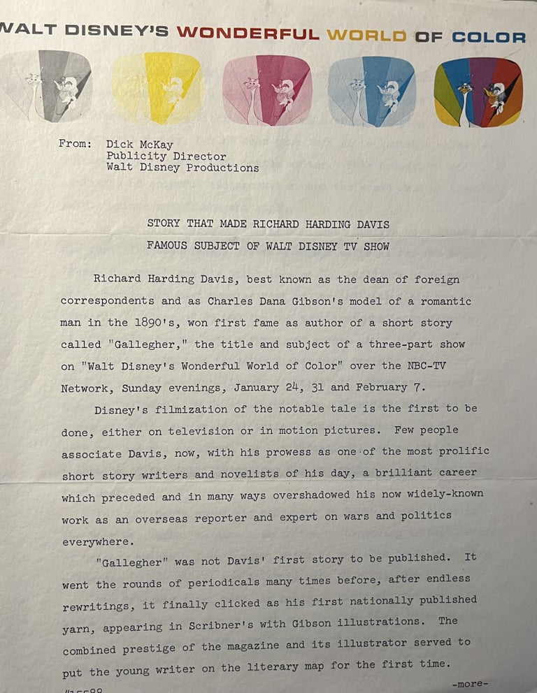 Item #700447 An Early Letter from a Walt Disney Publicity Director Announcing the 1965 Production of Richard Harding Davis' "Gallagher"