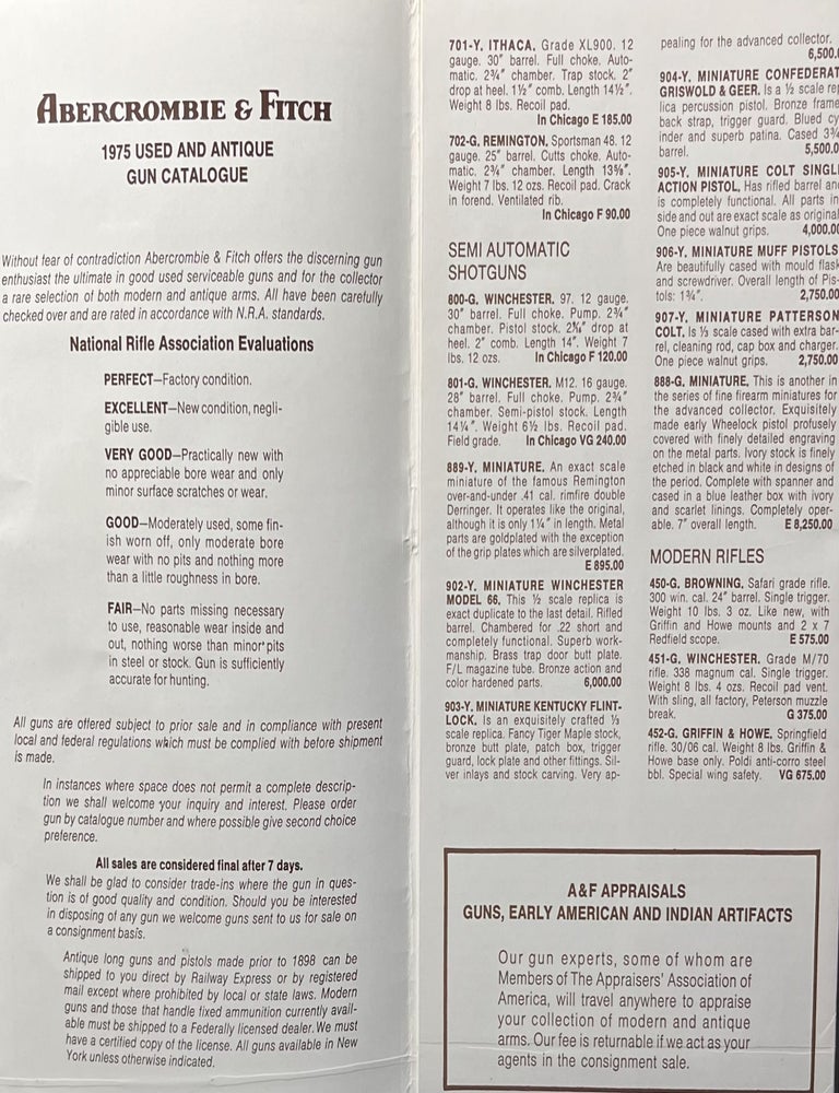 Item #725251 1975 A&F [Abercrombie &. Fitch] Used and Antique Gun Catalogue