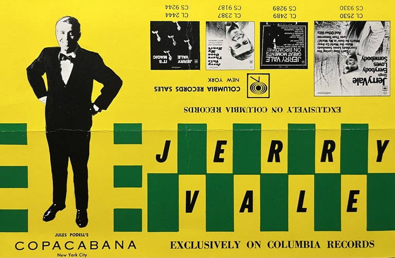 Item #800024 Mid Century Columbia Records and Copacabana Nightclub Promotional Item Featuring Vocalist Jerry Vale