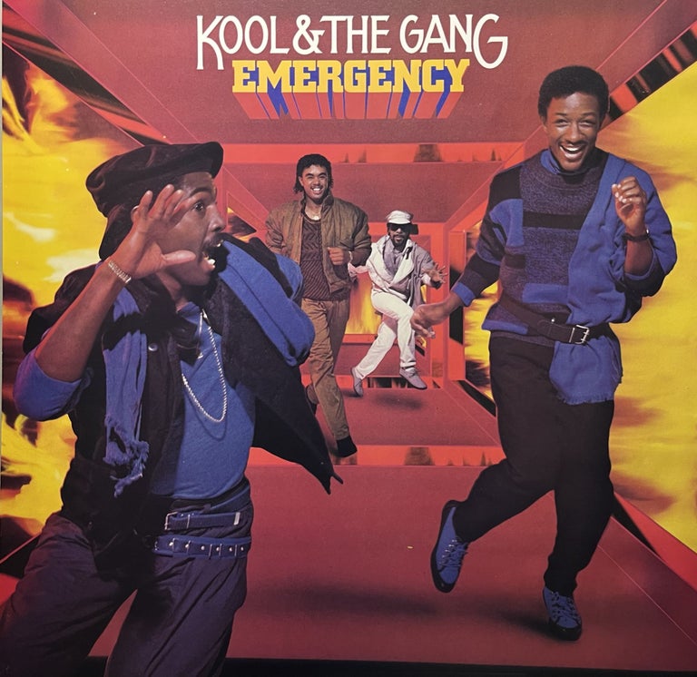Item #800032 A Record Store Window Advertisement for Kool and the Gang's 1984 Album "Emergency" De-Lite Records.