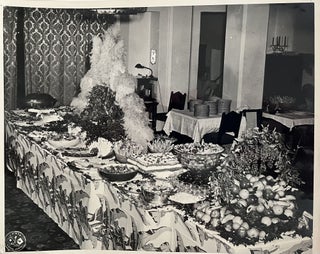 A Grouping of Five 8" x 10" Signal Corps Black & White World War II Era Photos of a Loaded Buffet Table