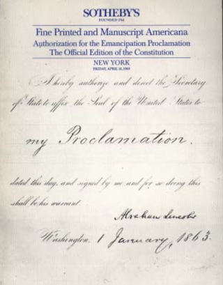 Item #928270 Sotheby's Fine Printed and Manuscript Americana: Authorization for the Emancipation...
