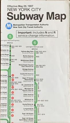 May 1987 New York City Metropolitan Transit Authority [MTA] Subway Map